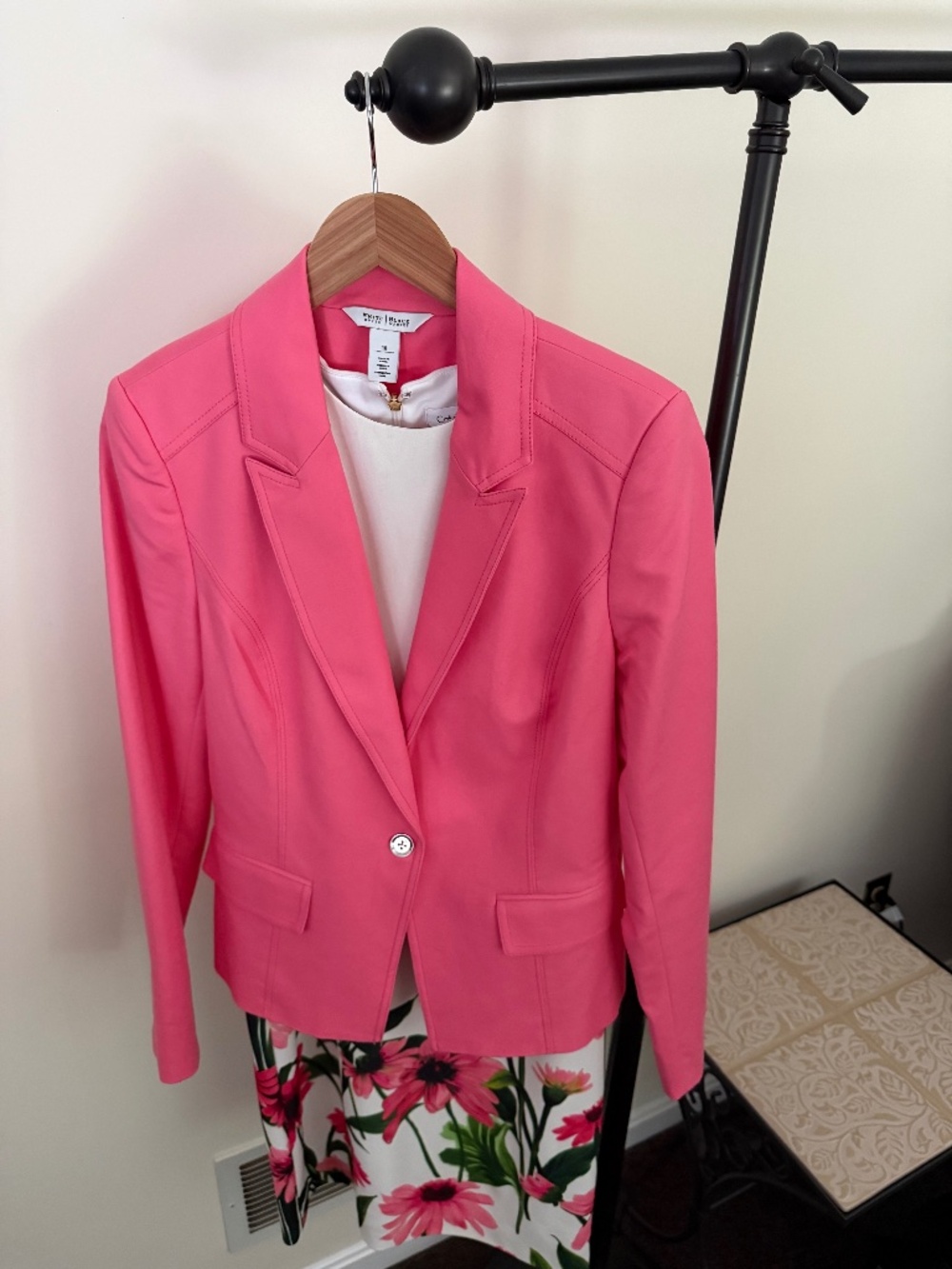 White House Black Market Pink Blazer & Calvin Klein Floral Scuba Dress Set Sz 10